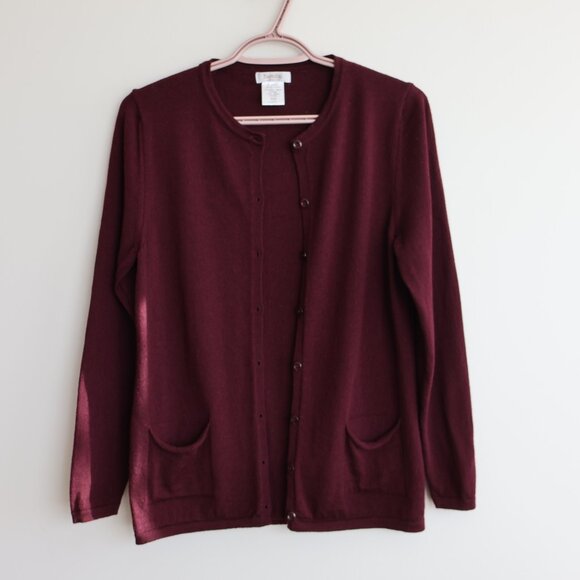 100% Merino Wool Cardigan - Size S/M - Button Up Sweater With Pockets - Plum - Picture 3 of 10